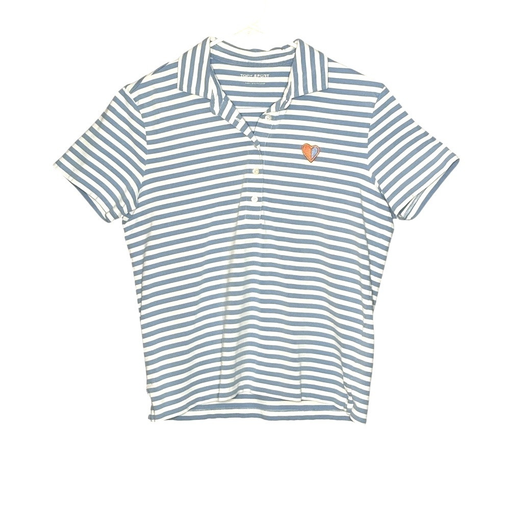 Tory Sport Preppy Polo in Blue and White Stripes Size S